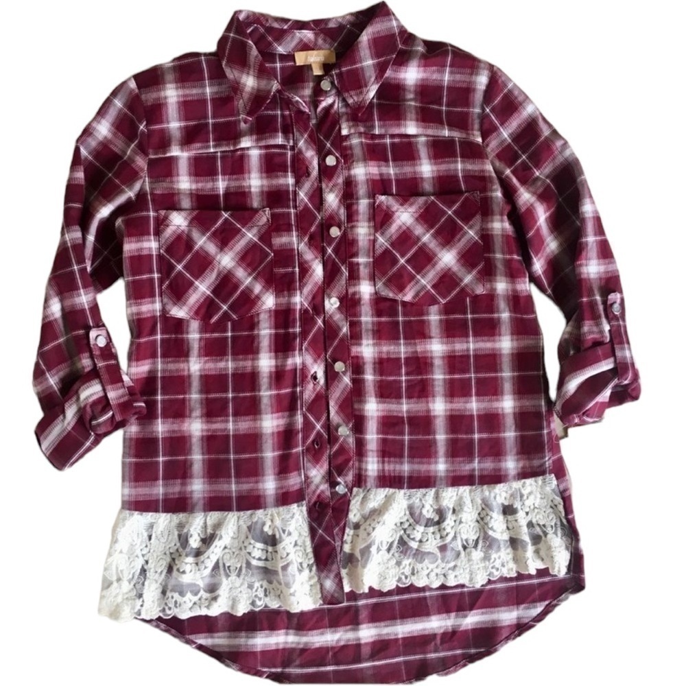 NWT Takara Maroon and White Button Down Shirt